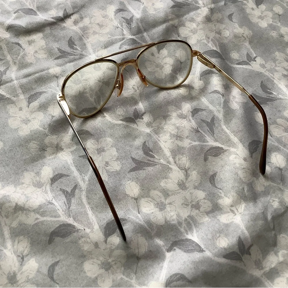 Vintage SRO 90s French Browline Glasses Blue Gold Frame